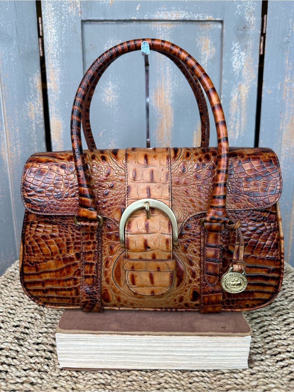 Brahmin Torey Flap Buckle Satchel Toasted Almond NWT